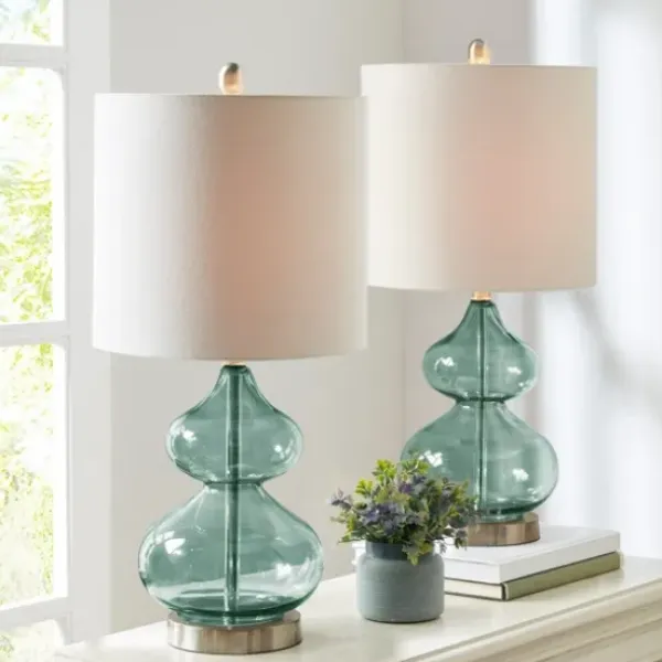 Table Lamps-Kirkland's Home Curved Blue Glass Table Lamps, Set Of 2 White