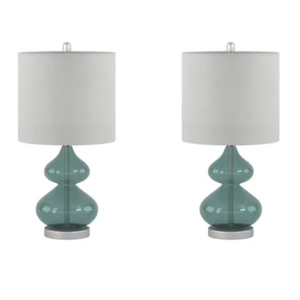 Table Lamps-Kirkland's Home Curved Blue Glass Table Lamps, Set Of 2 White