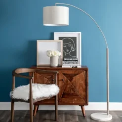 Floor Lamps-Kirkland's Home Curved Floor Lamp With Marble Base Silver