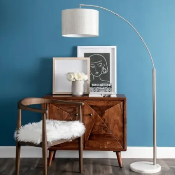 Floor Lamps-Kirkland's Home Curved Floor Lamp With Marble Base Silver