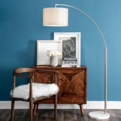 Floor Lamps-Kirkland's Home Curved Floor Lamp With Marble Base Silver