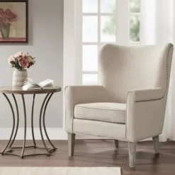 Accent Chairs-Kirkland's Home Curved Wingback Accent Chair Ivory