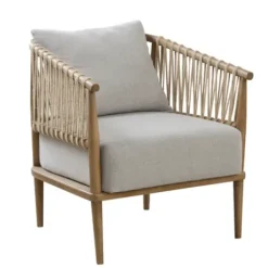 Accent Chairs-Kirkland's Home Curved Wood And Jute Rope Accent Chair Gray