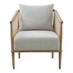 Accent Chairs-Kirkland's Home Curved Wood And Jute Rope Accent Chair Gray