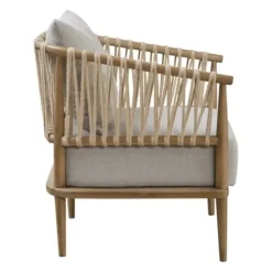 Accent Chairs-Kirkland's Home Curved Wood And Jute Rope Accent Chair Gray