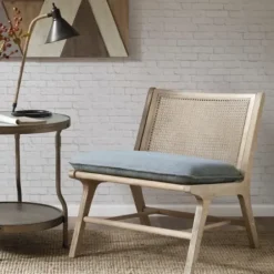 Accent Chairs-Kirkland's Home Cushion Ash Cane Back Accent Chair Blue