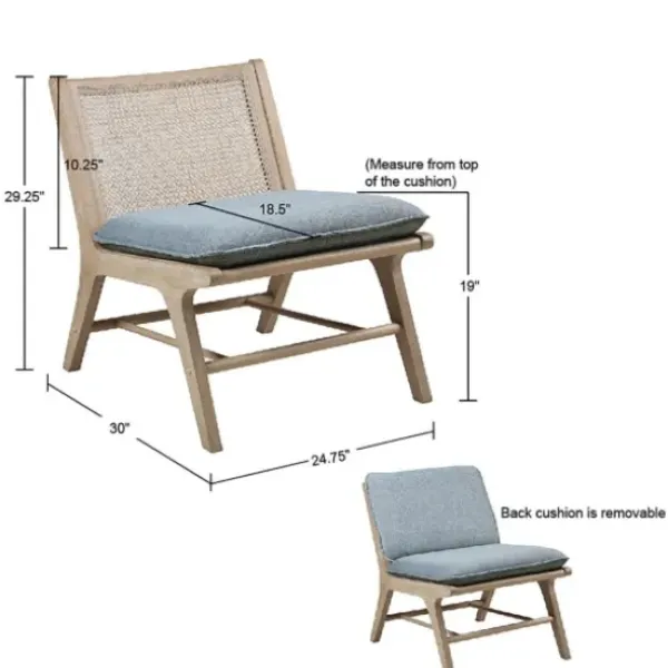 Accent Chairs-Kirkland's Home Cushion Ash Cane Back Accent Chair Blue