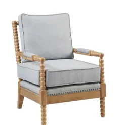 Accent Chairs-Kirkland's Home Cushion Beaded Wood Frame Accent Chair Blue