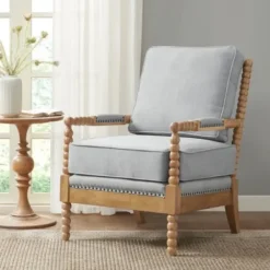 Accent Chairs-Kirkland's Home Cushion Beaded Wood Frame Accent Chair Blue