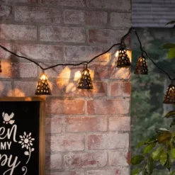 Outdoor Lighting-Kirkland's Home Cutout Cone Outdoor String Lights Black