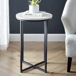 Accent & End Tables-Kirkland's Home Daisy Faux Marble X Base Accent Table