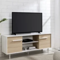 Tv Stands & Media Consoles-Kirkland's Home Daisy Oak Wood Open Storage Tv Stand White