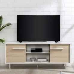 Tv Stands & Media Consoles-Kirkland's Home Daisy Oak Wood Open Storage Tv Stand White
