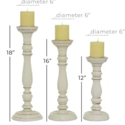 Candle Holders-Kirkland's Home Daisy White Rustic 3-Pc. Candle Holder Set White/Brown