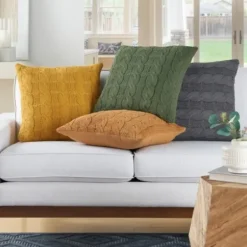 Pillows-Kirkland's Home Dandelion Cable Knit Throw Pillows, Set Of 2 Yellow