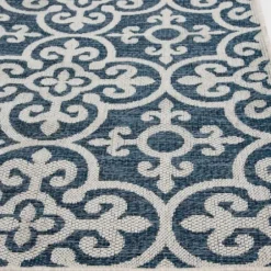 Outdoor Rugs-Kirkland's Home Darcie Blue Geometric Outdoor Rug, 5X8 Blue/Gray