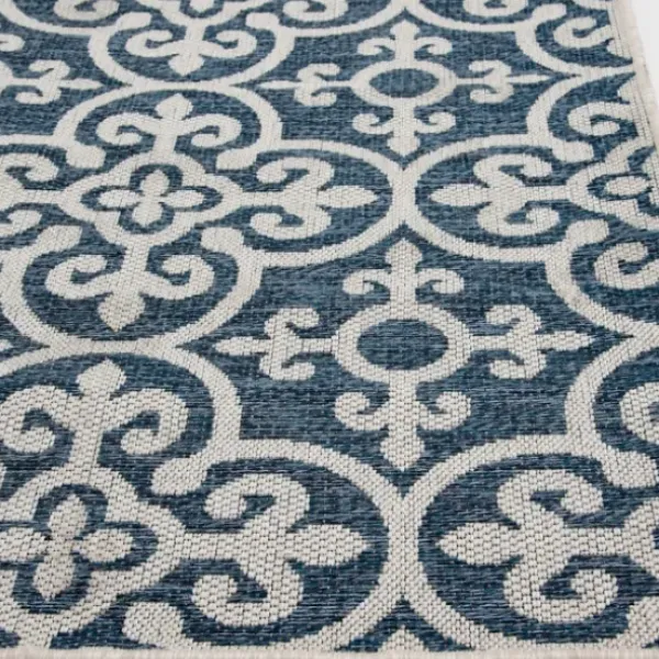 Outdoor Rugs-Kirkland's Home Darcie Blue Geometric Outdoor Rug, 5X8 Blue/Gray