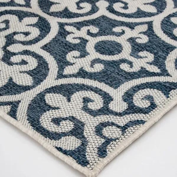Outdoor Rugs-Kirkland's Home Darcie Blue Geometric Outdoor Rug, 5X8 Blue/Gray