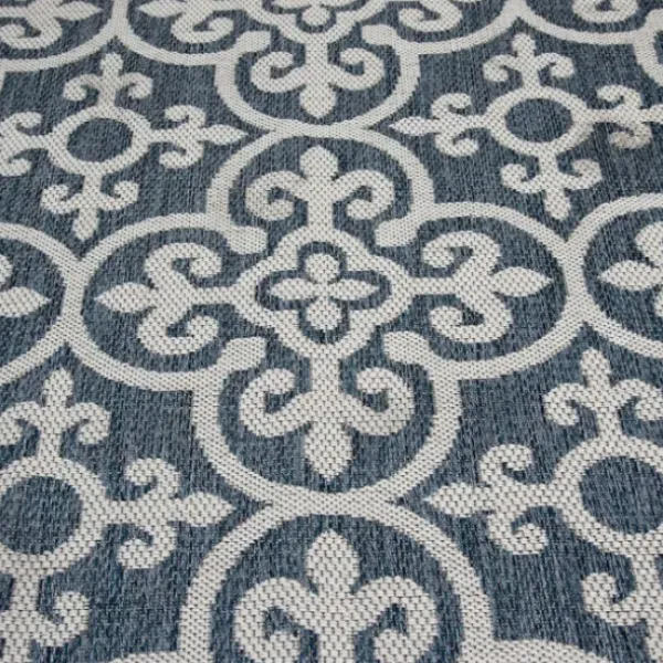 Outdoor Rugs-Kirkland's Home Darcie Blue Geometric Outdoor Rug, 5X8 Blue/Gray