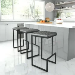 Bar Stools & Counter Height Stools-Kirkland's Home Dark And Black Upholstered Barstool Gray