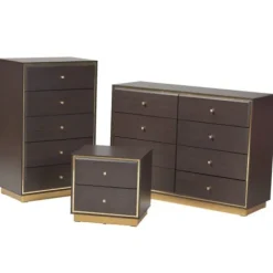 Dressers & Chests-Kirkland's Home Dark And Gold Wood 3-Pc. Dresser Set Brown