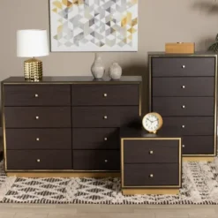Dressers & Chests-Kirkland's Home Dark And Gold Wood 3-Pc. Dresser Set Brown