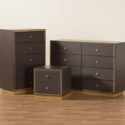 Dressers & Chests-Kirkland's Home Dark And Gold Wood 3-Pc. Dresser Set Brown