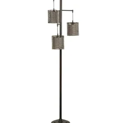 Floor Lamps-Kirkland's Home Dark Bronze And Rattan 3-Arm Floor Lamp Brown