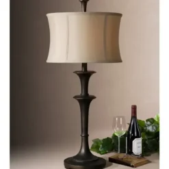 Table Lamps-Kirkland's Home Dark Bronze Metal Flare Table Lamp Tan