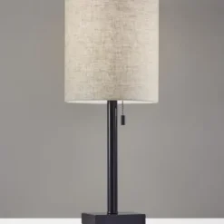 Table Lamps-Kirkland's Home Dark Bronze Square Base Table Lamp Ivory