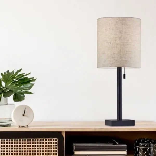 Table Lamps-Kirkland's Home Dark Bronze Square Base Table Lamp Ivory