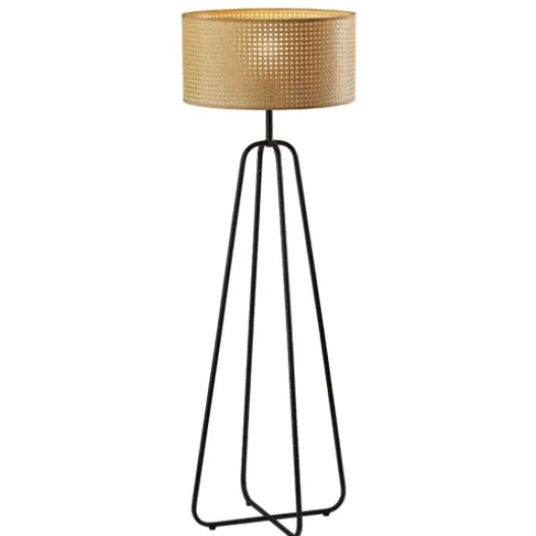 Floor Lamps-Kirkland's Home Dark Bronze Webbed Shade Floor Lamp Tan