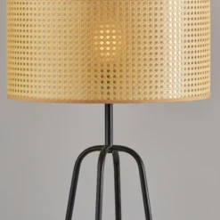 Floor Lamps-Kirkland's Home Dark Bronze Webbed Shade Floor Lamp Tan