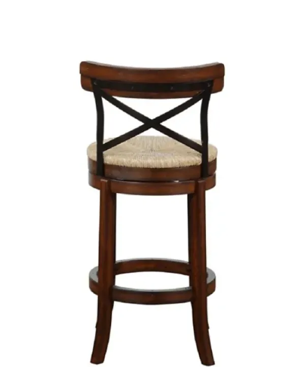 Bar Stools & Counter Height Stools-Kirkland's Home Dark Brown Wood And Seagrass Swivel Bar Stool Tan
