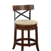 Bar Stools & Counter Height Stools-Kirkland's Home Dark Brown Wood And Seagrass Swivel Counter Stool Tan