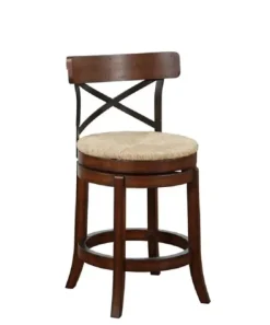 Bar Stools & Counter Height Stools-Kirkland's Home Dark Brown Wood And Seagrass Swivel Counter Stool Tan