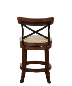 Bar Stools & Counter Height Stools-Kirkland's Home Dark Brown Wood And Seagrass Swivel Counter Stool Tan