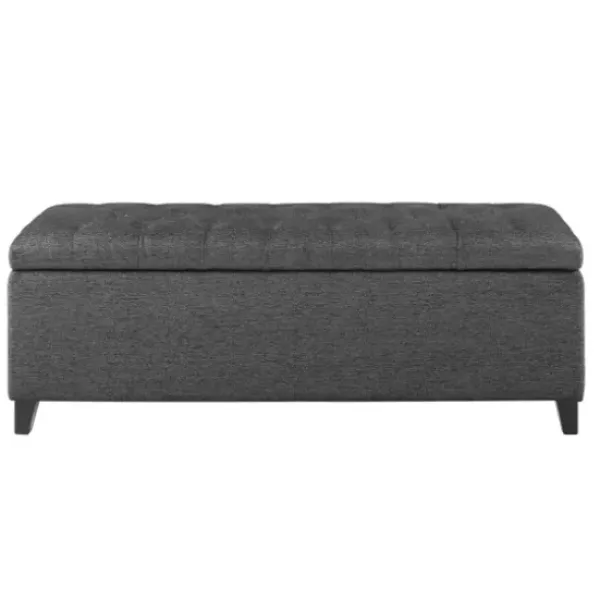 Benches & Ottomans-Kirkland's Home Dark Button Tufted Storage Bench Gray