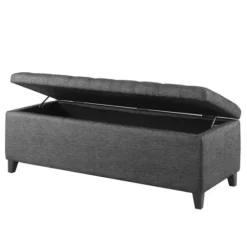 Benches & Ottomans-Kirkland's Home Dark Button Tufted Storage Bench Gray