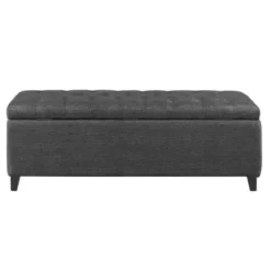Benches & Ottomans-Kirkland's Home Dark Button Tufted Storage Bench Gray