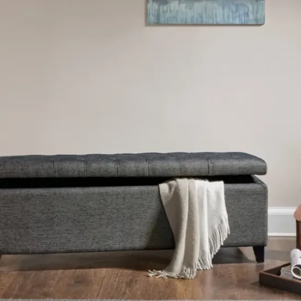 Benches & Ottomans-Kirkland's Home Dark Button Tufted Storage Bench Gray