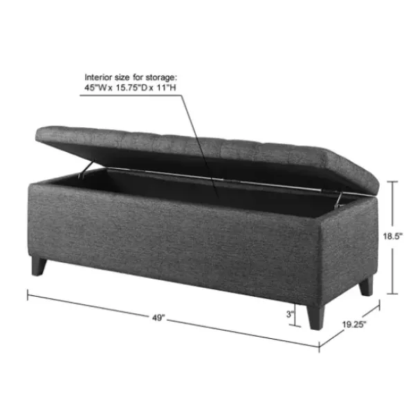 Benches & Ottomans-Kirkland's Home Dark Button Tufted Storage Bench Gray