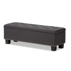 Entryway Furniture-Kirkland's Home Dark Button-Tufted Upholstered Storage Bench Gray