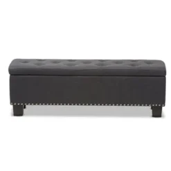 Entryway Furniture-Kirkland's Home Dark Button-Tufted Upholstered Storage Bench Gray