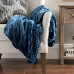 Blankets & Throws-Kirkland's Home Dark Denim Heavenly Plush Bubble Throw Blue