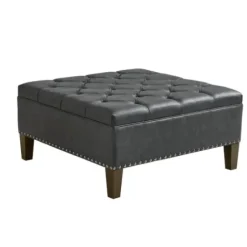 Benches & Ottomans-Kirkland's Home Dark Espresso Button Tufted Leather Ottoman Brown