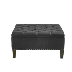 Benches & Ottomans-Kirkland's Home Dark Espresso Button Tufted Leather Ottoman Brown