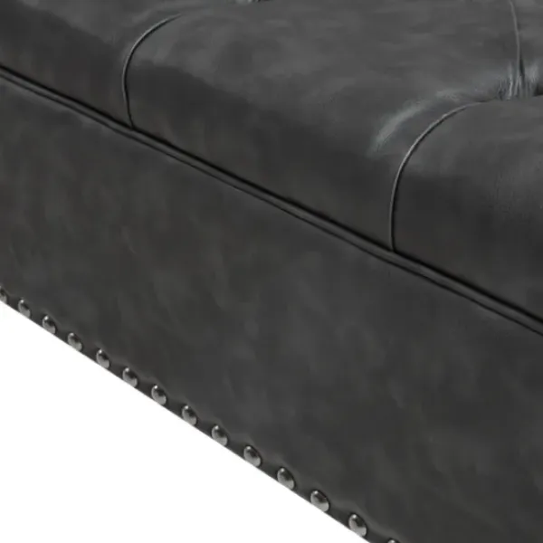 Benches & Ottomans-Kirkland's Home Dark Espresso Button Tufted Leather Ottoman Brown