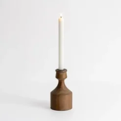 Candle Holders-Kirkland's Home Dark Eucalyptus Wood Taper Candle Holder, 6 In. Brown