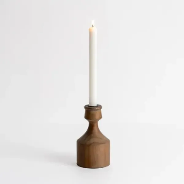 Candle Holders-Kirkland's Home Dark Eucalyptus Wood Taper Candle Holder, 6 In. Brown